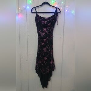 Vintage 90s Black Dress Pink Glitter Floral Detail Made In USA Size Medium*